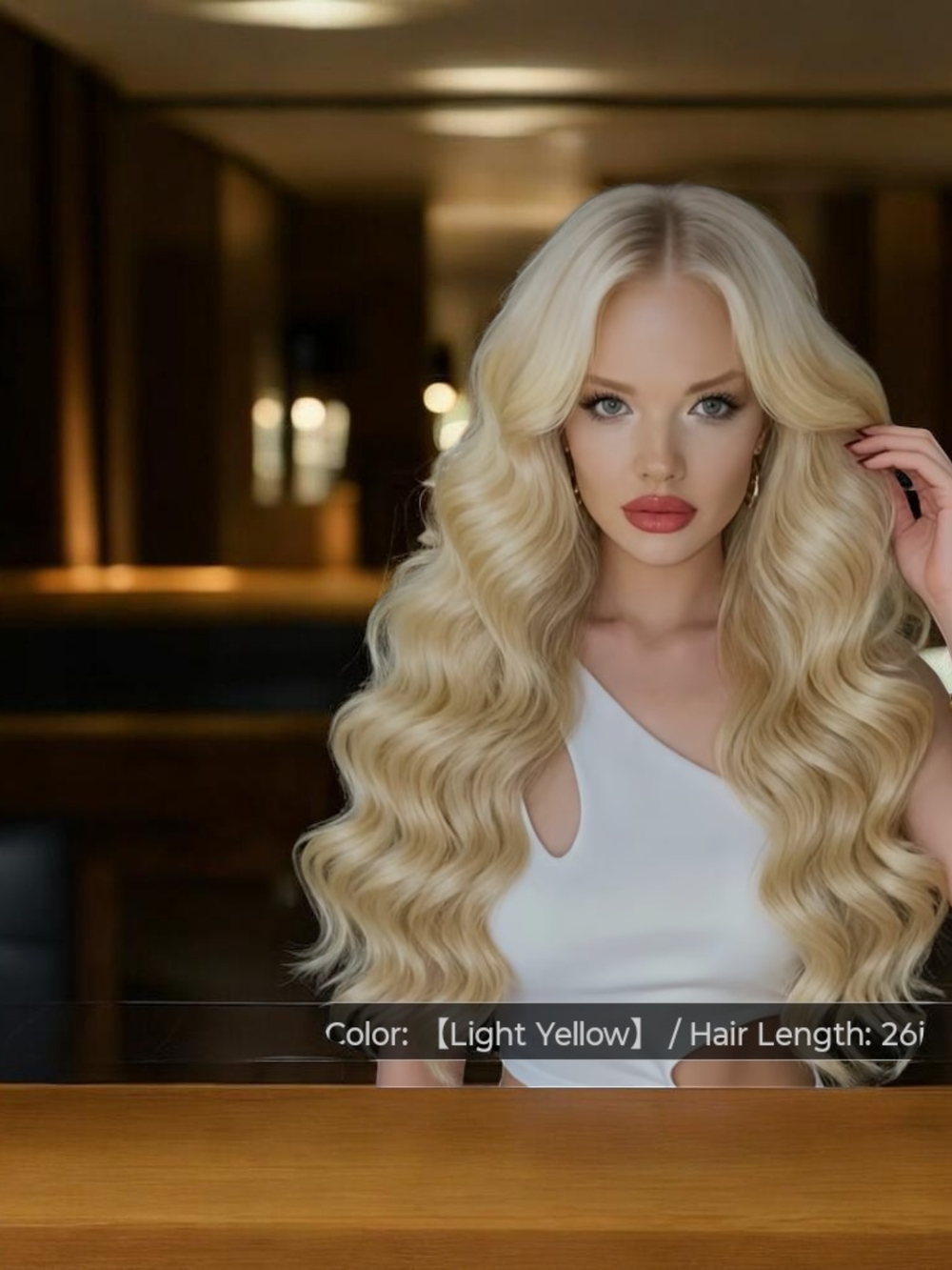Light Yellow Long Wavy Women’s Hairpiece - Premium Look Glueless